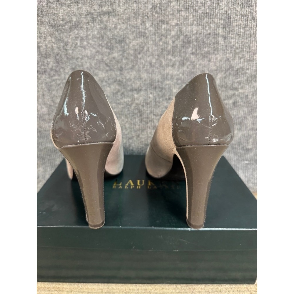 Lauren Ralph Lauren Suede Patent Leather Cap Toe Pumps Beige Taupe 8B - Picture 4 of 9